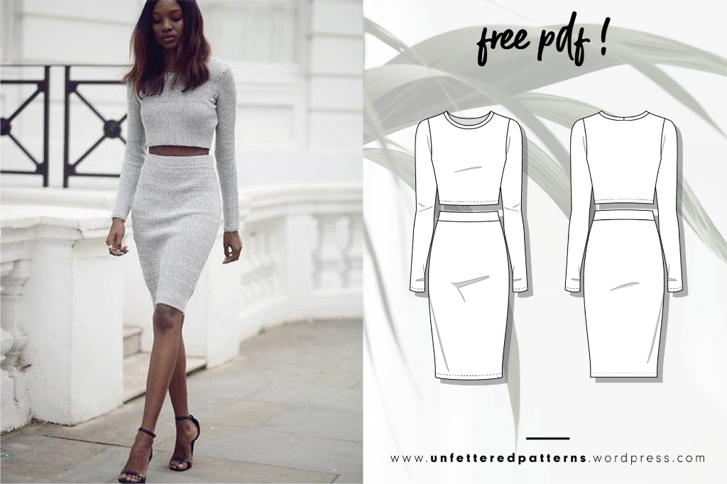 Unfettered Patterns Jersey Two Piece Set Top And Bodycon Skirt